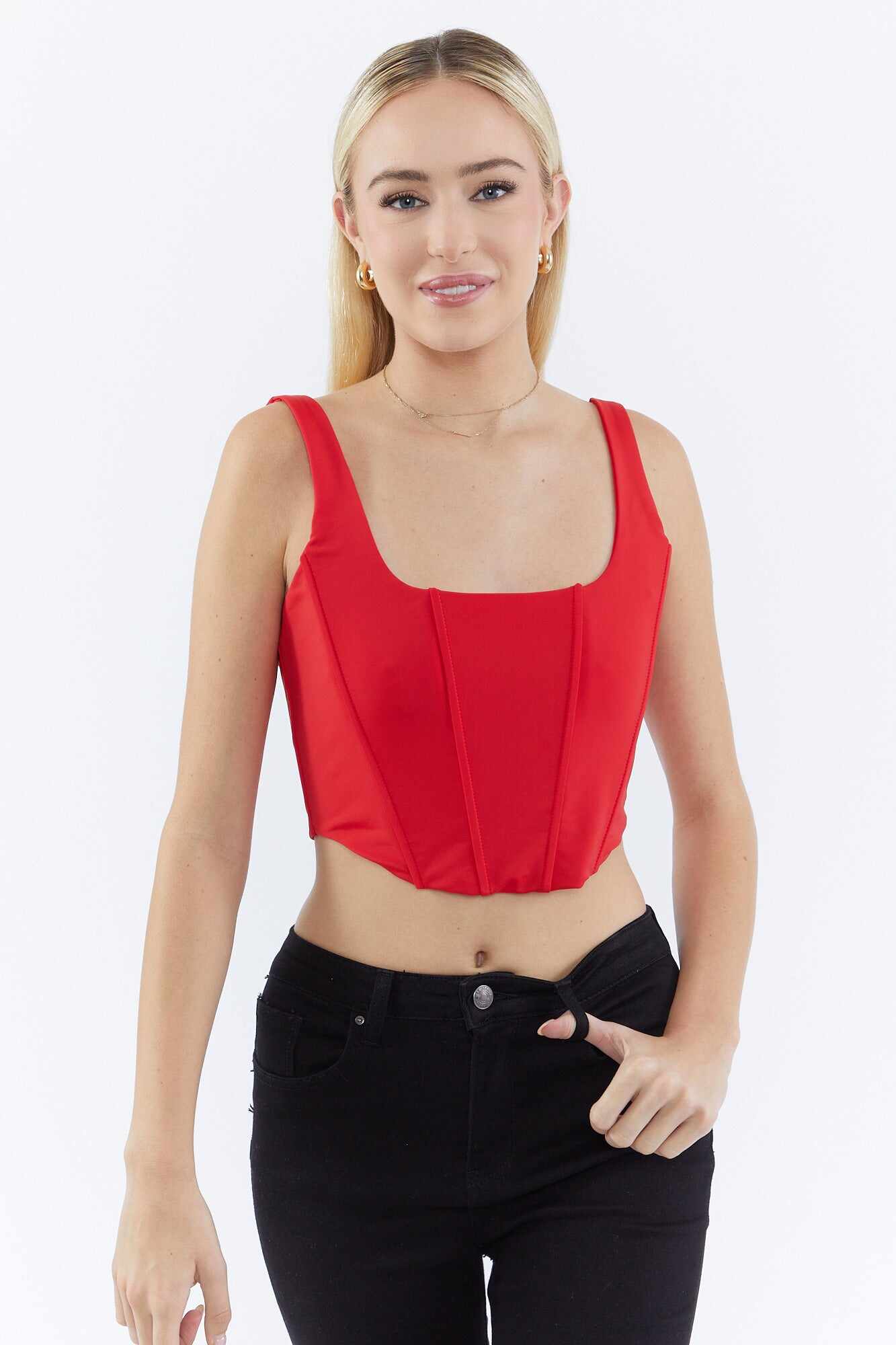 Women Apparel | V-Hem Corset Top Red Forever21 - XT39898