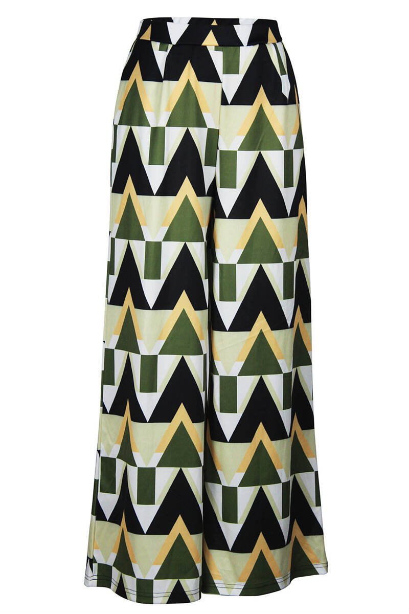 Green Casual Print Patchwork Straight High Waist Straight Full Print Bottoms