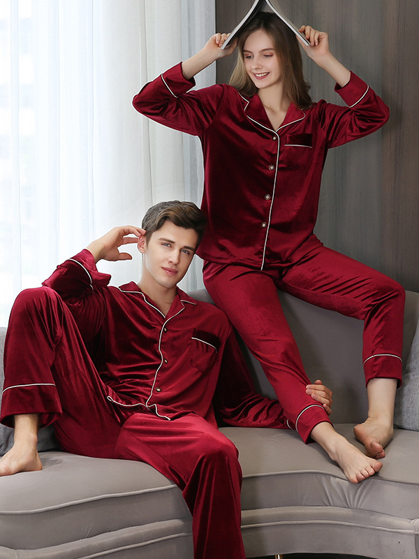 Gold velvet pajamas for men, spring and autumn suit, long sleeves, thickened Couple Pajamas Set