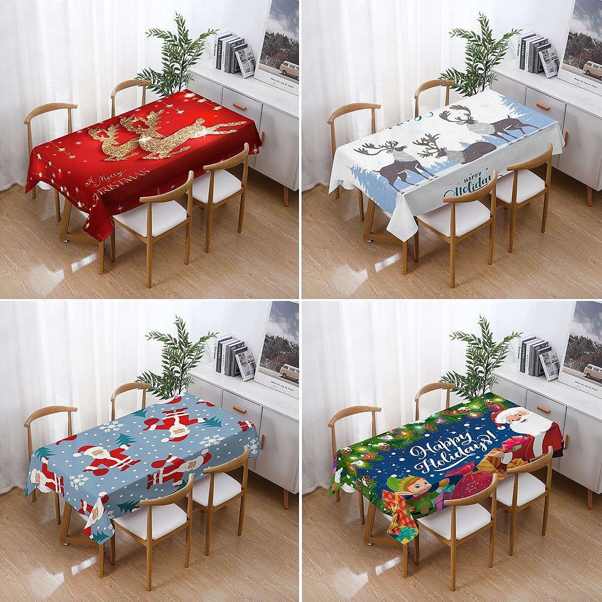 Christmas Printed Cotton Linen Rectangle Tablecloth