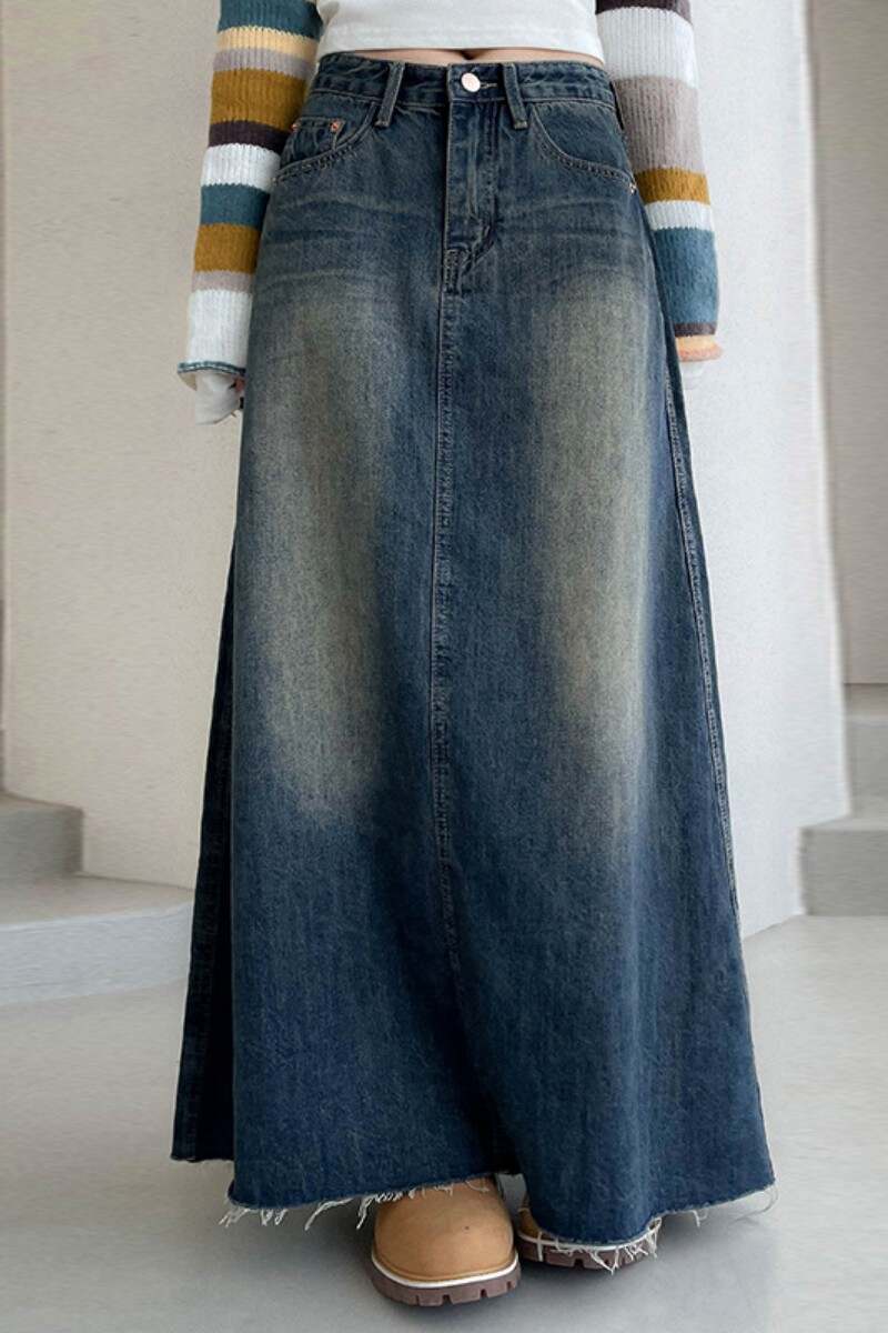 Blue Casual Solid Patchwork High Waist Regular Denim Skirts