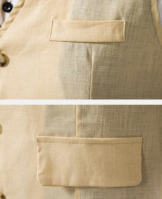 Casual Plain Patched Pocket Single Breasted Cotton Blazer Vest