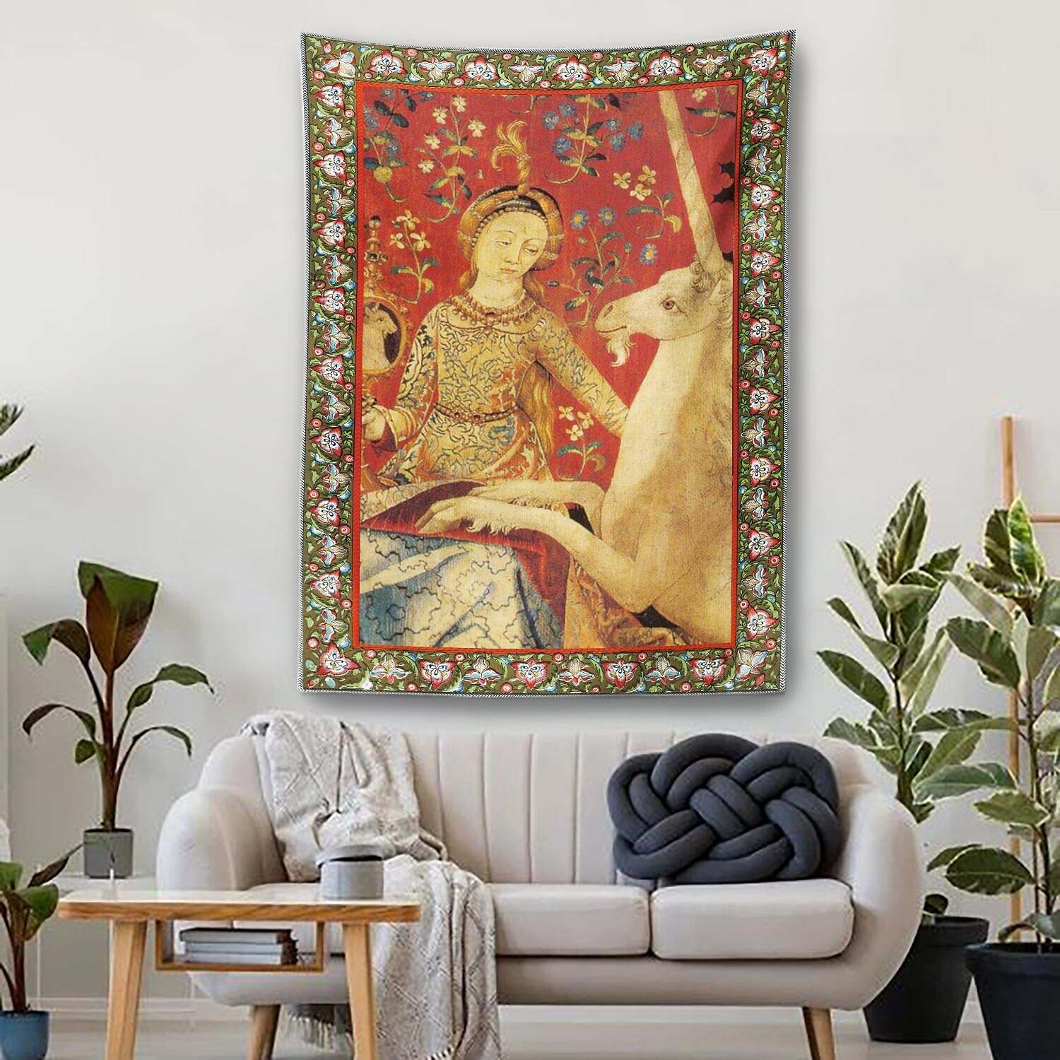 Lady Unicorn Large Wall Tapestry Art Decor