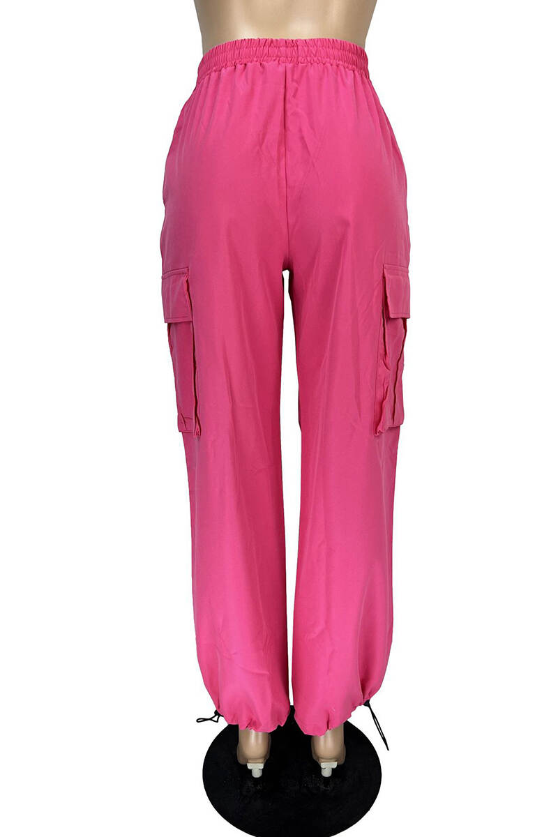 Rose Red Casual Solid Basic Regular High Waist Conventional Solid Color Trousers