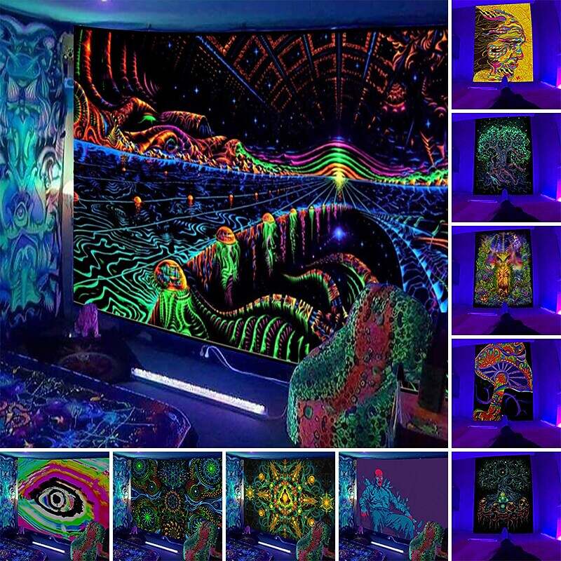 Blacklight UV Reactive Trippy Wall Tapestry