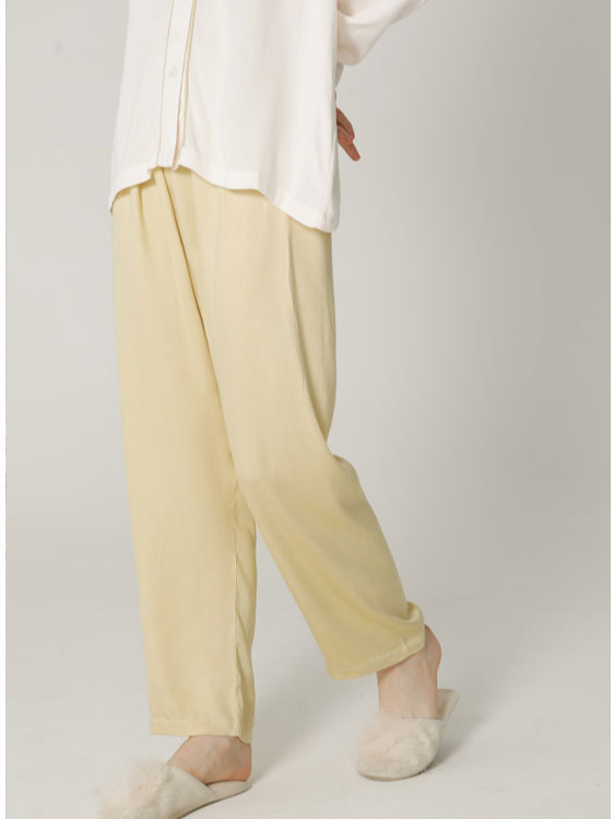 Satin Vacation Plain Loose Long Sleeve Pajama Set