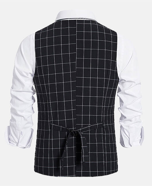 Business Plaid V Neck Double Breasted Slim Fit Blazer Vest