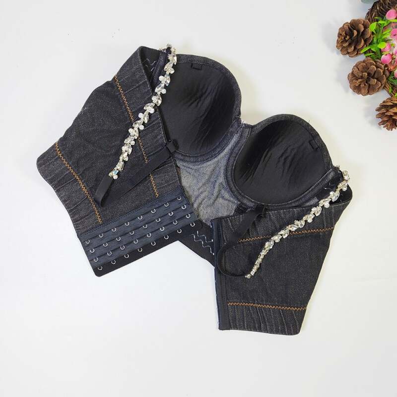 Cowboy Black Sexy Solid Patchwork Backless Beading Rhinestone Spaghetti Strap Tops