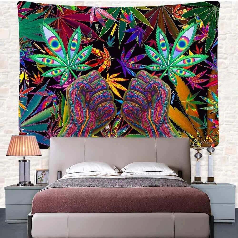 Trippy Leaf Weed Wall Tapestry Psychedelic Hippie