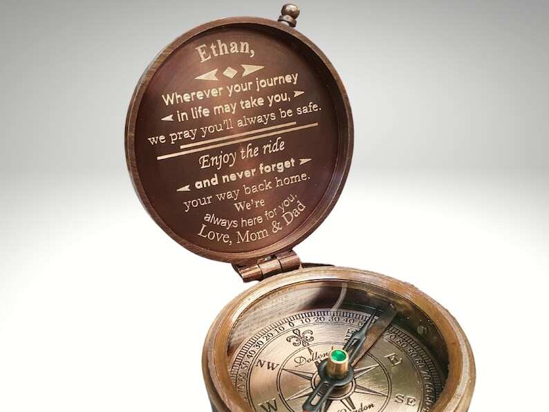 Personalized Engraved Working Compass with Custom Handwriting, Gift for Men Anniversary, Gifts for Dad Birthday