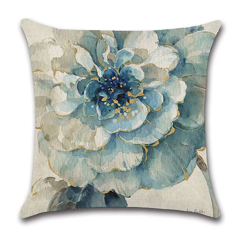 Blue Flower Double Side Cushion Cover 4PCS Soft Decorative Square Throw Pillow Cover Cushion Case Pillowcase for Sofa Bedroom Superior Quality Machine Washable