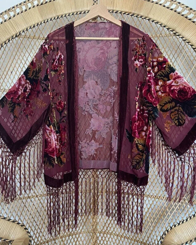 Kimono Fringed Velvet Cardigan Jacket