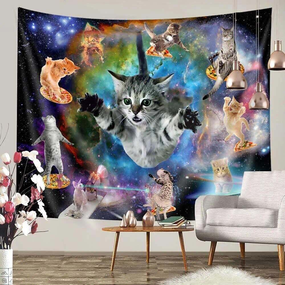 Funny Wall Tapestry Art Decor Cats Galaxy Pizza