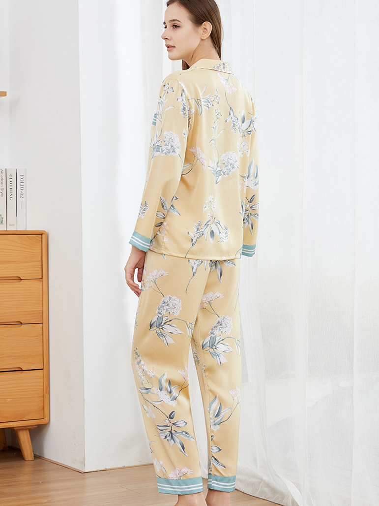 V Neck Floral Regular Fit Casual Long Sleeve Pajama Set