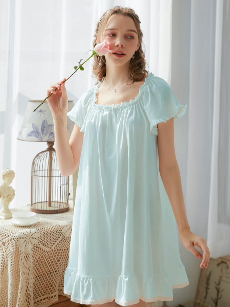 Simple Plain Cotton Floral Others Nightdress