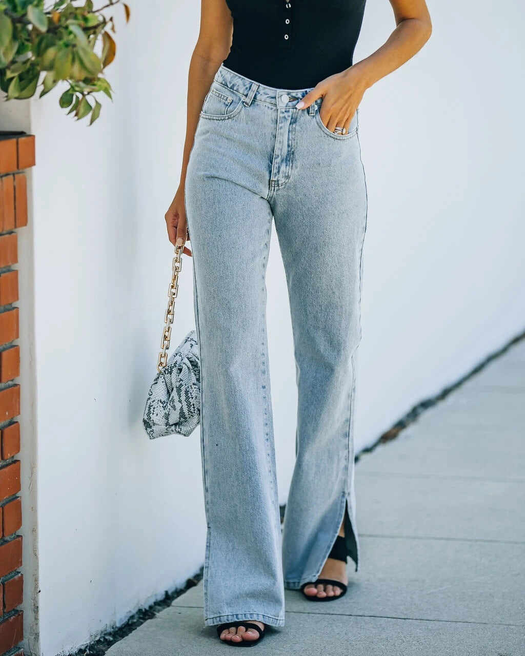 Casual Trousers Slit Wash Jeans