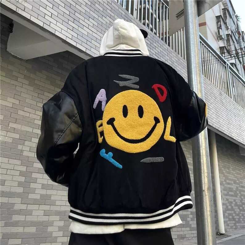 Smiling Face Bomber Varsity Jackets