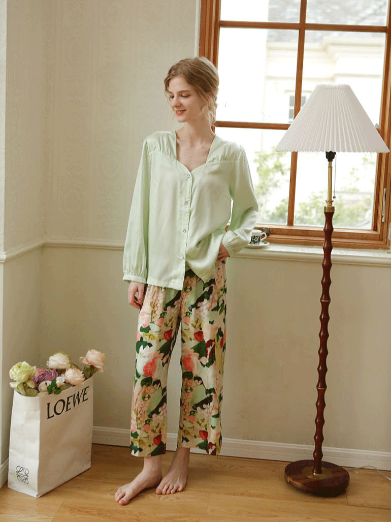 Regular Fit Others Floral Elegant Long Sleeve Pajama Set