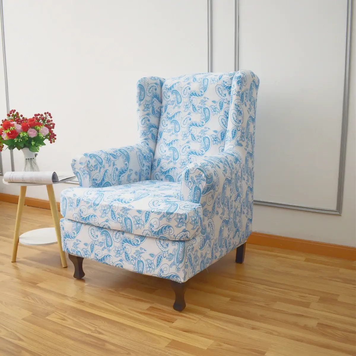 Stretch Wingback Chair Cover Boho/Flower Pattern