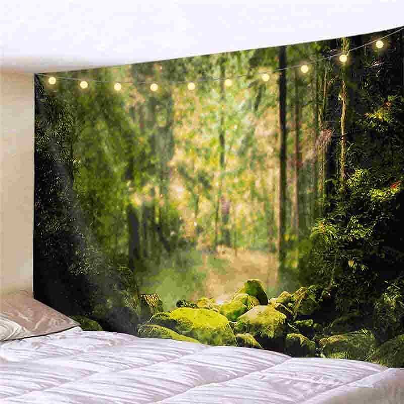 Landscape LED Lights Wall Tapestry Art Decor Forest Sunshine Print