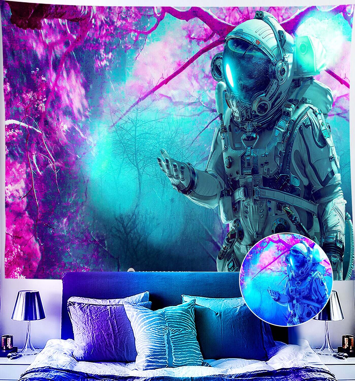 Astronaut Blacklight UV Reactive Wall Tapestry Universe