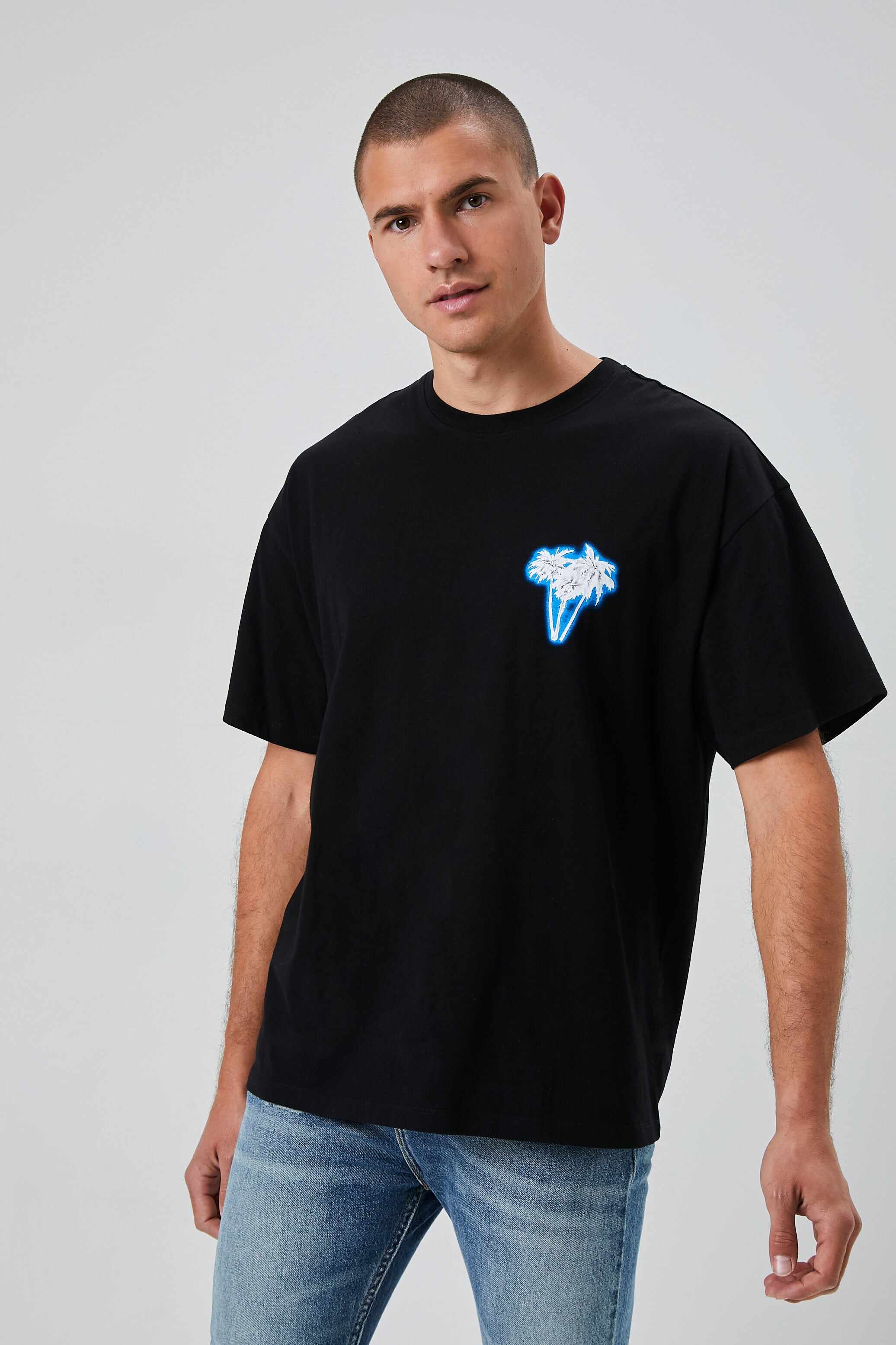 Men Apparel | Paradise Graphic Drop-Sleeve Tee Black Forever21 - IR84652