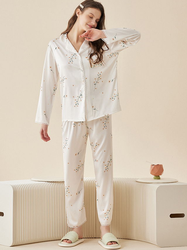 Casual Loose Regular Sleeve Floral Long Sleeve Pajama Set