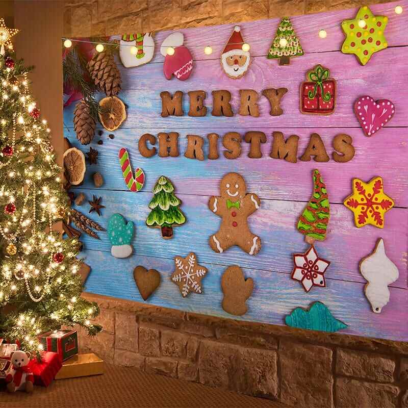 Christmas Decor LED Lights Wall Tapestry Merry Christmas Tree Print