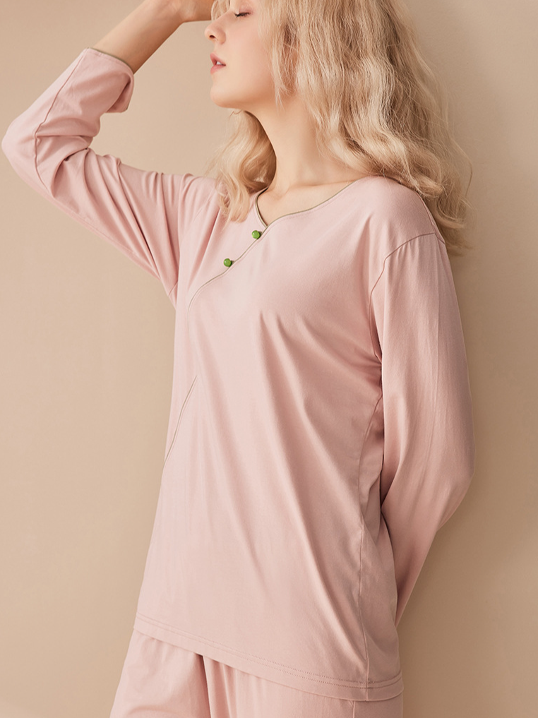 Regular Sleeve Loose Simple Long Sleeve Pajama Set