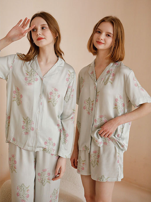 Floral Regular Fit V Neck Casual Long Sleeve Pajama Set