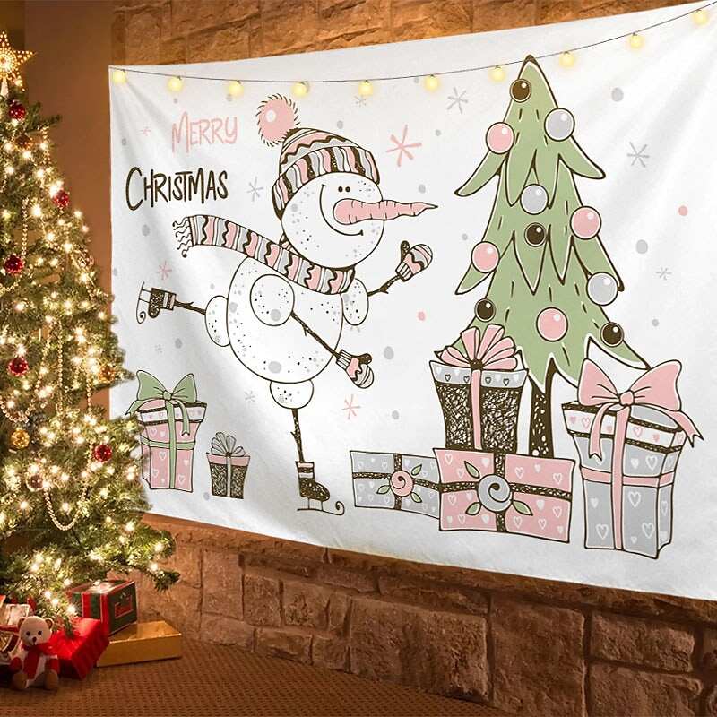 Christmas Decor LED Lights Wall Tapestry Merry Christmas Tree Print