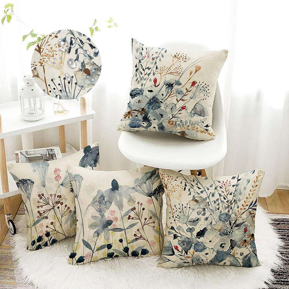 Outdoor Waterproof Pillow Cover Floral Blue for Patio Garden Sofa Couch Livingroom 1pc