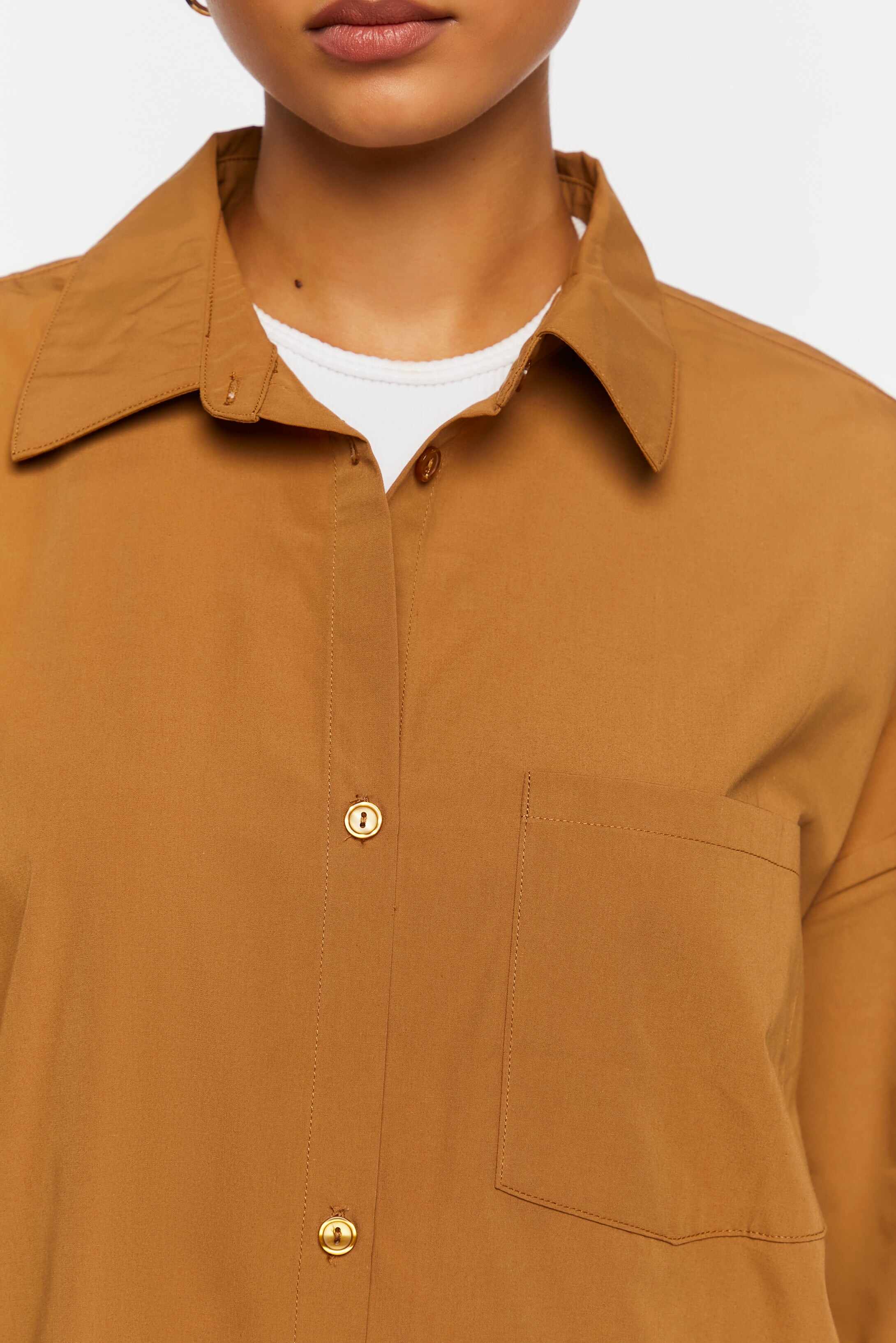 Women Apparel | Oversized Longline Poplin Shirt Dark Brown Forever21 - ZJ71901