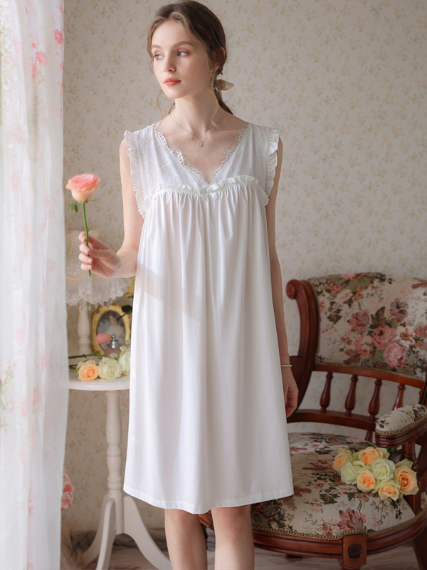 Loose Party V Neck Cotton Nightdress