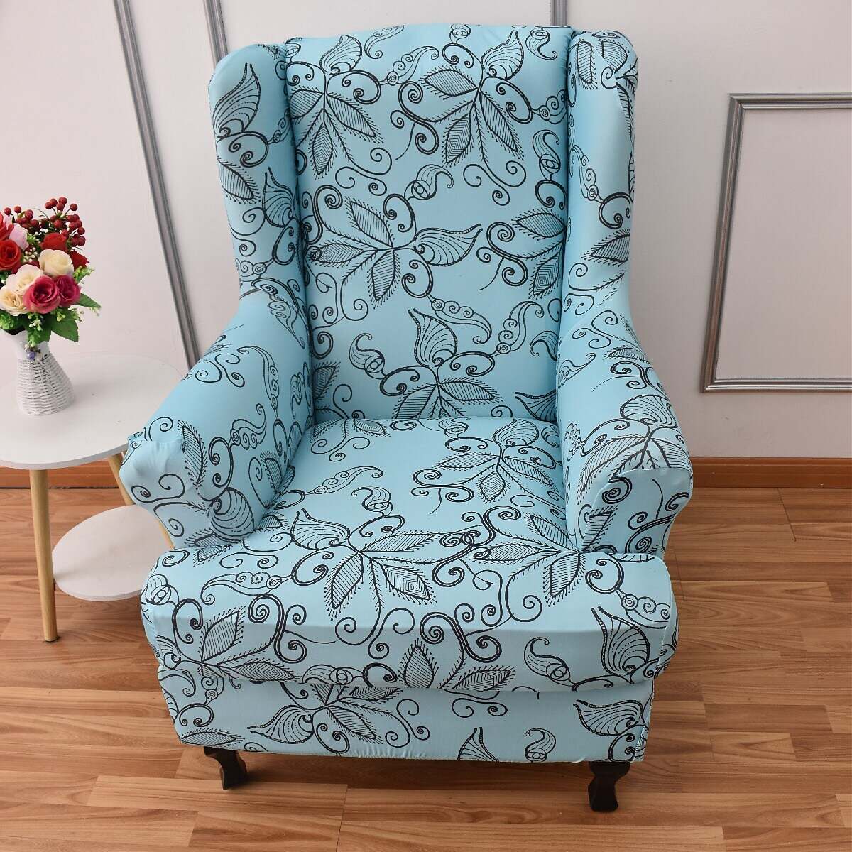 Stretch Wingback Chair Cover Geometric Pattern