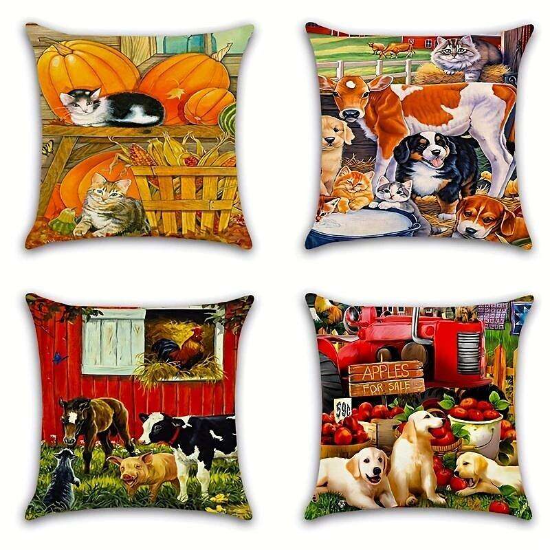 Harvest Day Animal Double Side Pillow Cover 4PC