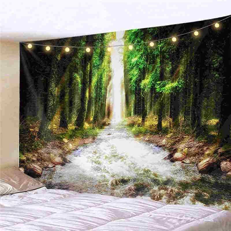 Landscape LED Lights Wall Tapestry Art Decor Forest Tree Print