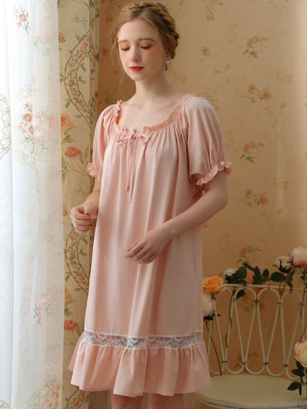 Crew Neck Lace Loose Party Nightdress