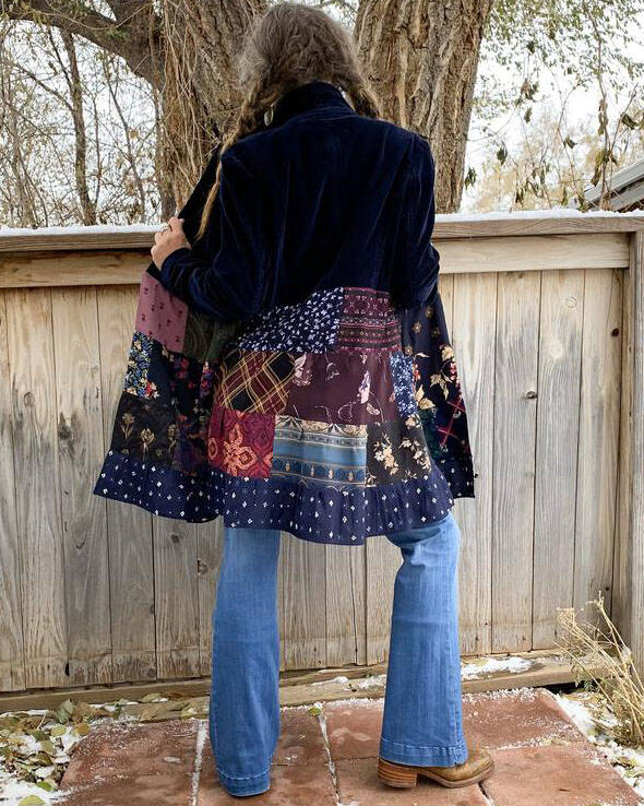 Mid-length stitching printed velvet jacket cardigan