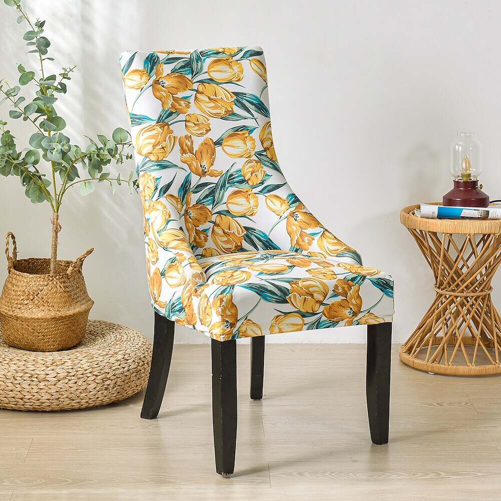 Stretch Wingback Chair Cover Boho/Flower Pattern