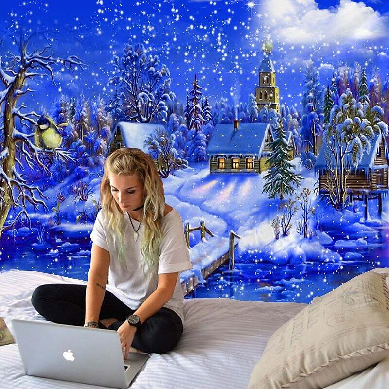 Christmas Snow Holiday Party Wall Tapestry Art Decor for Winter Home