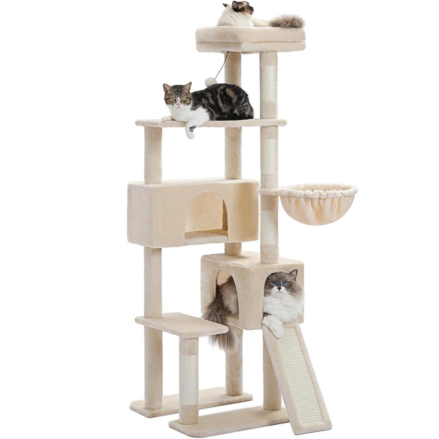 60.62 Inches Multi-Level Cat Tree Cat Tower for Indoor Cats with Sisal-Covered Scratching Post, Cozy Cat Condo, Padded Top Perch for Indoor Cats