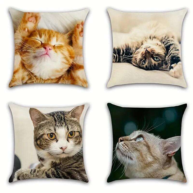 Animal Dog Cat Double Side Cushion Cover 4PC Soft Decorative Square Throw Pillow Cover Cushion Case Pillowcase for Bedroom Livingroom Superior Quality Machine Washable Indoor Cushion for Sofa Couch Bed Chair