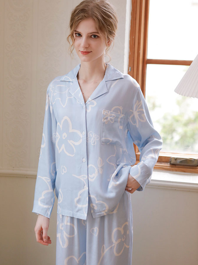 Floral Elegant Regular Fit Long Sleeve Pajama Set