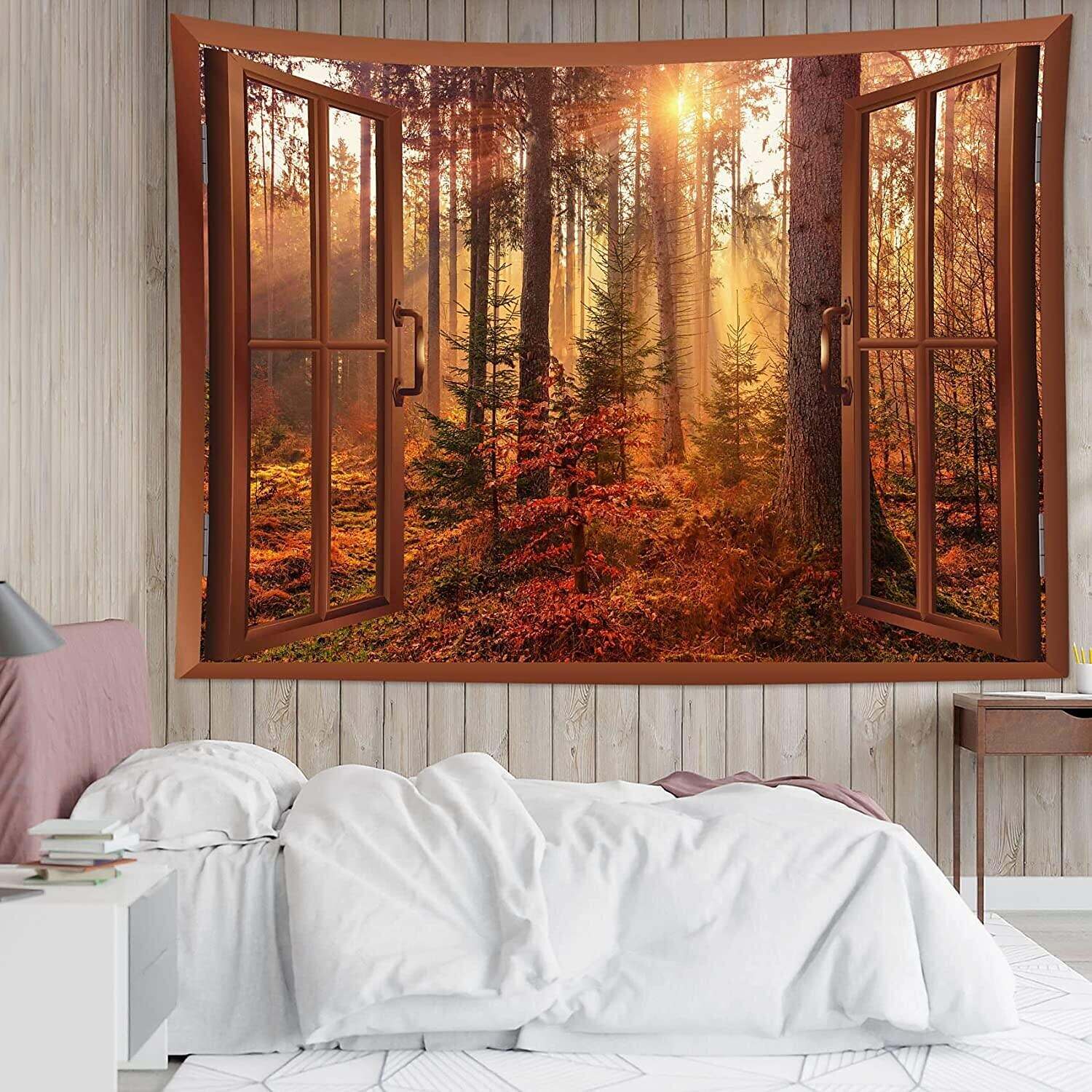 Forest Maple Tree Wall Tapestry Outside Window