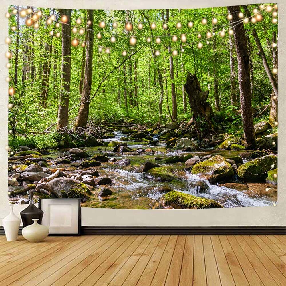 Landscape Tree Wall Tapestry Art Decor Misty Forest Nature Sunshine Through Tree