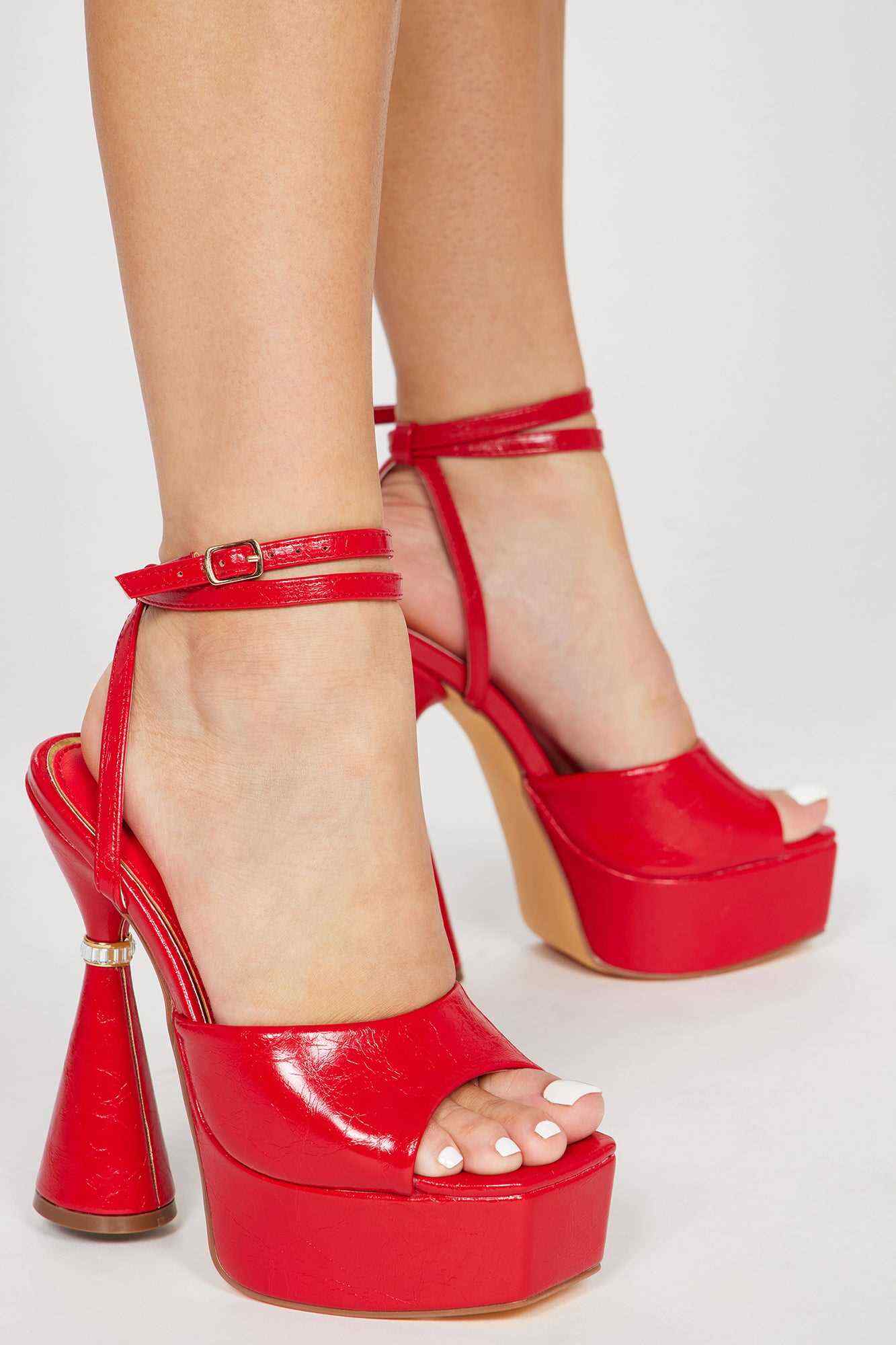 Deep Down Strappy Heeled Sandals   Red