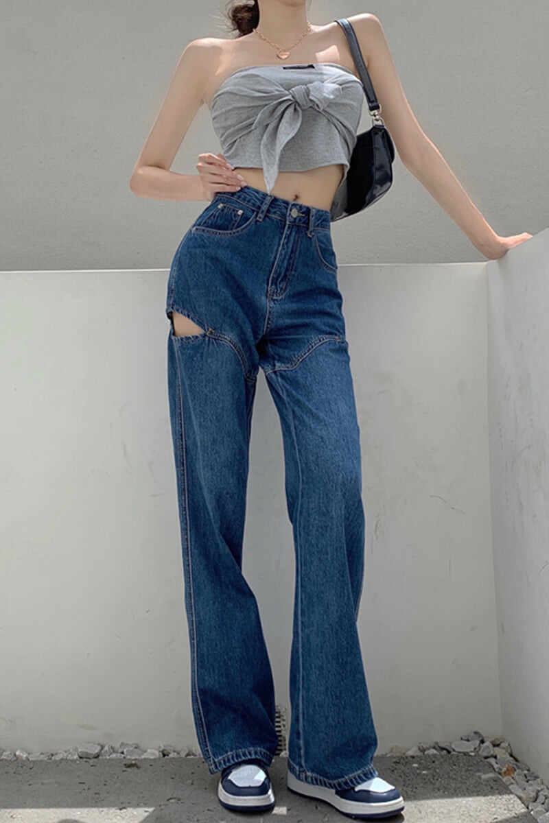 Vertical Loose High Waist Slim Jeans