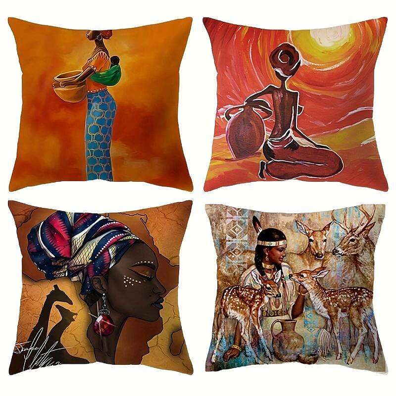 African Women Double Side Pillow Cover 4PC Soft