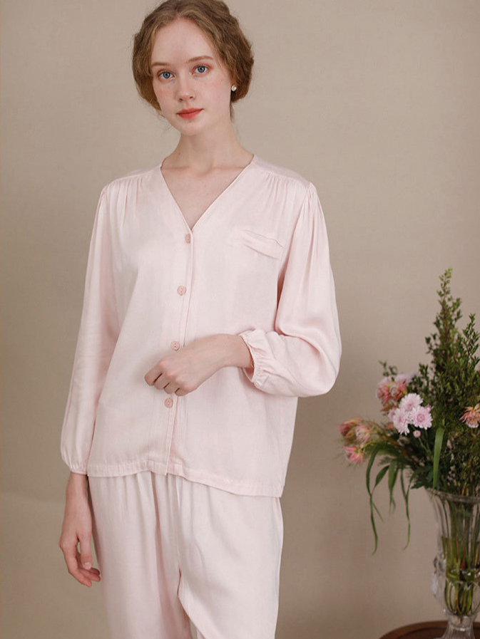 Simple Plain Regular Fit Long Sleeve Pajama Set